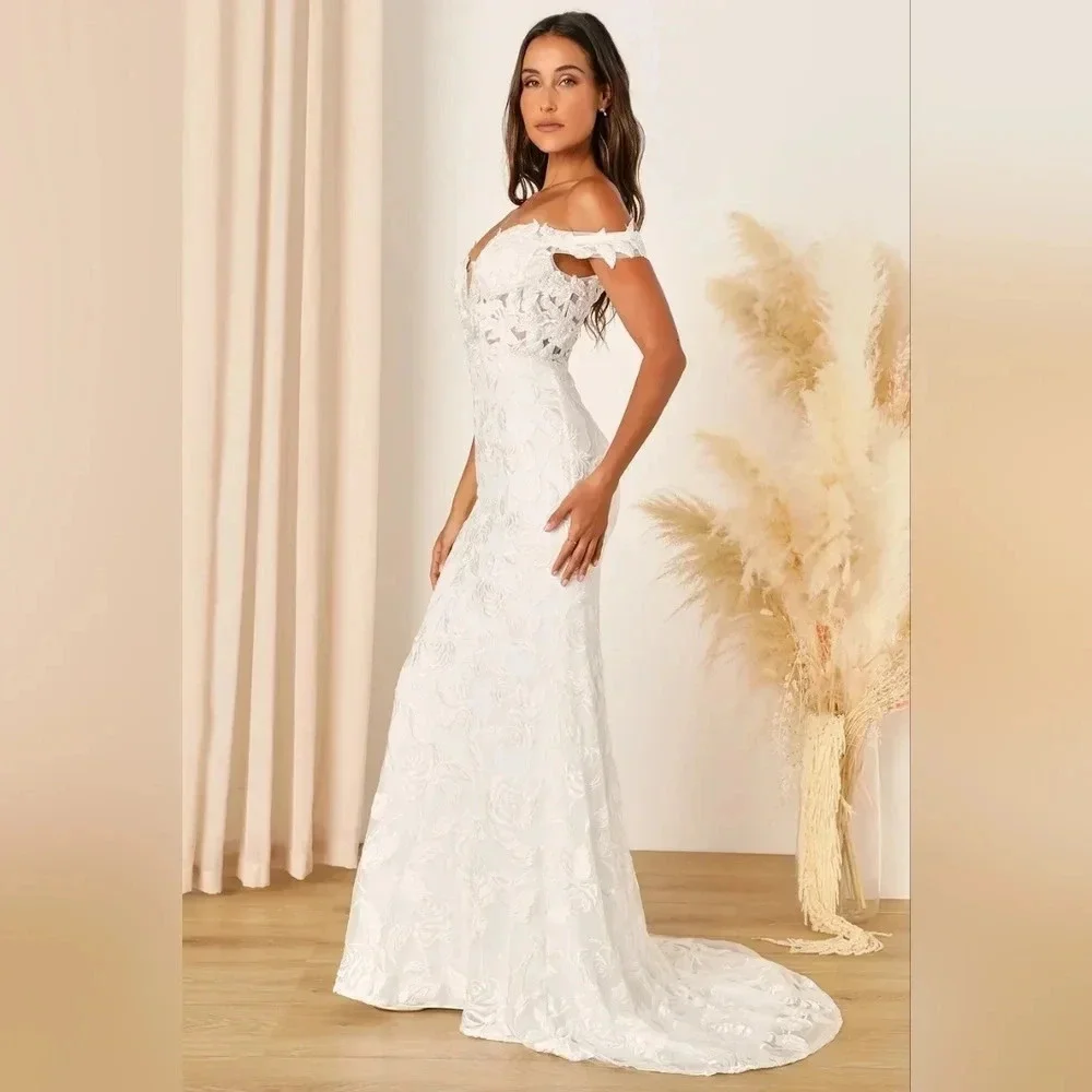 Lulus Precious Romance White Embroidered Off-the-Shoulder Maxi Dress Wedding